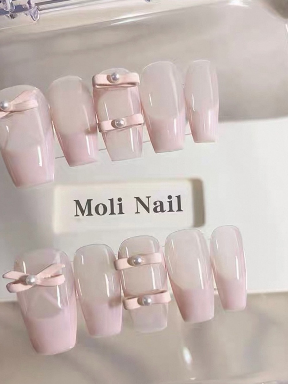 Handmade Moli Nail Soft Pink Pearl Acrylic Press-Ons size M